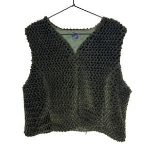 Vintage Mac & Jac Women's Sz XL Dark Moss Textured Sherpa Cropped Vest (1900)
